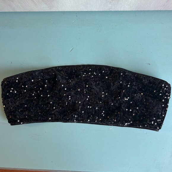Black Sequin Bandeau Crop Top Size XS - Picture 6 of 11